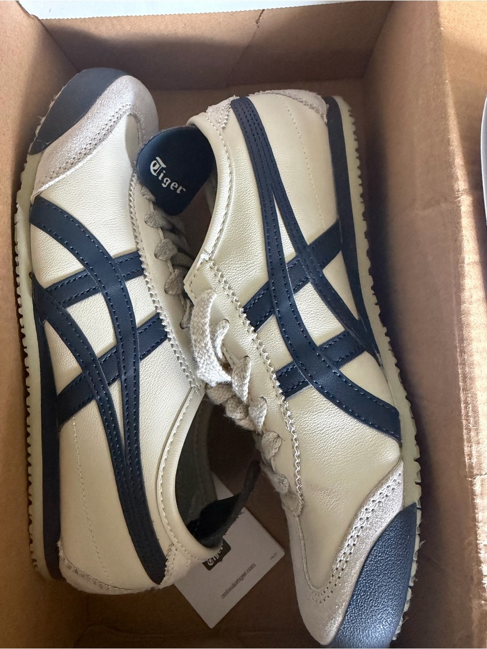 Onitsuka Tiger by Asics Cream Sneakers with Navy Stripes